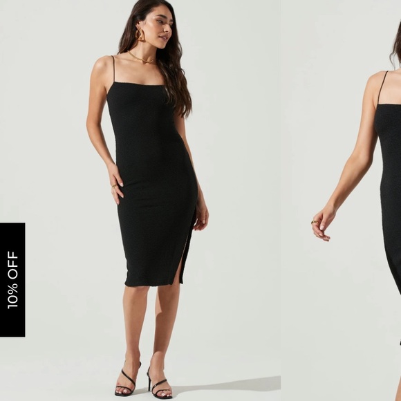 ASTR the label DIXON SQUARE NECK CRINKLE MIDI DRESS SMALL BLACK - Picture 1 of 2